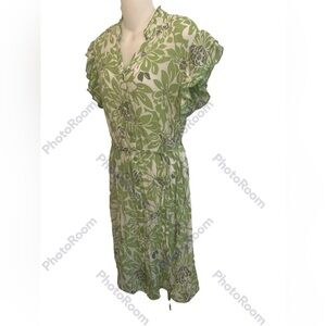 Mlle Gabrielle Shirt Dress Size L Green Floral w/ Belt Ladies